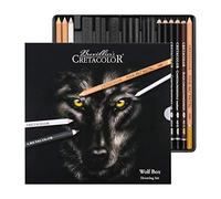 CRETACOLOR Wolf Box, Nero - Bianco Set di Segni, 25 pezzi, utensili da disegno di alta qualità, tra cui Knetradierer & Künstlerspitzer, e pelle lucida