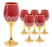 CretFine Set di 6 bicchieri da vino con bordo dorato, bicchieri da vino autunnali da 350 ml, bicchieri da vino rossi e oro a stelo lungo, per il Ringraziamento, Natale, inaugurazione della casa o