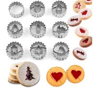 Crethinkaty Set di 9 formine per biscotti Linzer di Natale, in acciaio inox, albero di Natale, omino di pan di zenzero, pupazzo di neve, alce, per Natale e inverno