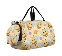 Cretro - Borsa da palestra con motivo capybaraartoon con motivo arcobaleno con api e fiori, per bambini, con scomparto per scarpe, leggero, per viaggi, sport, fitness e allenamento