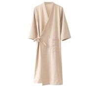 CRETUAO 1 Beige,M, Kimono Giapponese in Cotone e Lino da Uomo e da Donna Accappatoio Morbido e Assorbente Khan Steamed Clothing Pigiama di Coppia Yukata per Spa e Sauna