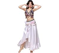 CRETUAO Abito Danza del Ventre da Donna, Reggiseno e Cintura Imbottiti con Top Corto, Tribale Festival per Abito Festa Maschera, Gonna Spacco Chiffon Scintillante Completo 3 Pezzi,Bianca,M