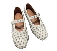 CRETUAO Ballerine da Donna con Strass, Ballerine Mary Jane con Punta Rotonda e Fibbia Scintillante, Ballerine Casual impreziosite con Borchie,Bianca,36 EU