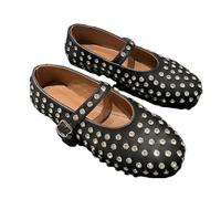 CRETUAO Ballerine da Donna con Strass, Ballerine Mary Jane con Punta Rotonda e Fibbia Scintillante, Ballerine Casual impreziosite con Borchie,Nero,37.5 EU