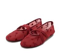 CRETUAO Ballerine da Donna in Rete,Ballerine Traspiranti alla Moda in Tulle con Ricami Floreali,Scarpe Mary Jane comode e Casual con Cinturini Elastici Incrociati,Rosso,38 EU