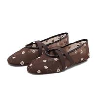 CRETUAO Ballerine da Donna in Rete,Ballerine Traspiranti alla Moda in Tulle con Ricami Floreali,Scarpe Mary Jane comode e Casual con Cinturini Elastici Incrociati,Marrone,38 EU