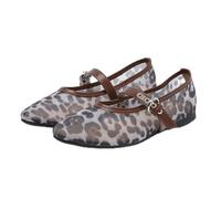 CRETUAO Ballerine Donna in Maglia Leopardata Sandali Mary Jane con Punta Rotonda Morbidi Comodi con Fibbia Scarpe Ballerina Casual Traspiranti,4 Leopard,37 EU