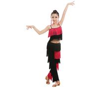 CRETUAO Costume Ballo Latino Frange per Ragazze,Pantaloni Frange a Canotta Set Ballo Moderno per Salsa Sala,Abbigliamento Ballo per Competizione di spettacoli teatrali Professionali,Pink Black,XS