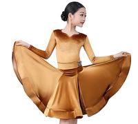 CRETUAO Costume da Ballo da Sala da Ballo Latino in Velluto per Ragazze,Abito da esibizione per la Pratica della Competizione di Salsa Moderna a Maniche Lunghe,Coffee Long Sleeves,L
