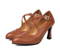 CRETUAO Décolleté Brogue da Donna con Cinturino Incrociato,Scarpe Eleganti Mary Jane con Tacco Medio e Punta a Punta,décolleté Vintage vittoriane con Tacco Alto da Ballo in Chiesa,1 Brown,40 EU