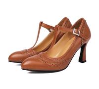 CRETUAO Décolleté Brogue da Donna con Cinturino Incrociato,Scarpe Eleganti Mary Jane con Tacco Medio e Punta a Punta,décolleté Vintage vittoriane con Tacco Alto da Ballo in Chiesa,2 Brown,40 EU