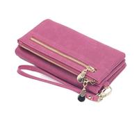 CRETUAO Portafogli lunghi da donna alla moda, portafoglio ad alta capacità in morbida pelle lucida opaca, portamonete con doppia cerniera, pochette da polso, portamonete da giorno,Rose red