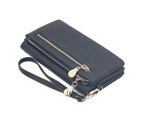 CRETUAO Portafogli lunghi da donna alla moda, portafoglio ad alta capacità in morbida pelle lucida opaca, portamonete con doppia cerniera, pochette da polso, portamonete da giorno,Nero