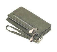 CRETUAO Portafogli lunghi da donna alla moda, portafoglio ad alta capacità in morbida pelle lucida opaca, portamonete con doppia cerniera, pochette da polso, portamonete da giorno,Dark green