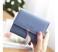 CRETUAO Portafoglio da donna in pelle, simpatico ciondolo a foglia per ragazze, porta carte a tre ante, portamonete cerniera,portamonete multiuso porta carte di credito,Dark blue