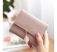 CRETUAO Portafoglio da donna in pelle, simpatico ciondolo a foglia per ragazze, porta carte a tre ante, portamonete cerniera,portamonete multiuso porta carte di credito,Bean paste