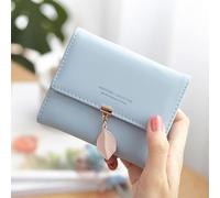 CRETUAO Portafoglio da donna in pelle, simpatico ciondolo a foglia per ragazze, porta carte a tre ante, portamonete cerniera,portamonete multiuso porta carte di credito,Light blue