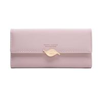 CRETUAO Portafoglio lungo da donna,pochette semplice e versatile fibbia a foglia alla moda,portamonete cerniera per organizer per libretto degli assegni di grande capacità in pelle PU,Rosa
