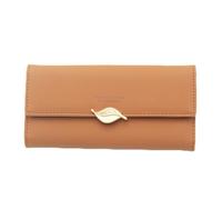 CRETUAO Portafoglio lungo da donna,pochette semplice e versatile fibbia a foglia alla moda,portamonete cerniera per organizer per libretto degli assegni di grande capacità in pelle PU,Marrone