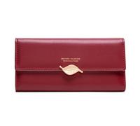 CRETUAO Portafoglio lungo da donna,pochette semplice e versatile fibbia a foglia alla moda,portamonete cerniera per organizer per libretto degli assegni di grande capacità in pelle PU,Burgundy