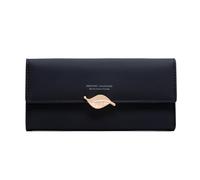 CRETUAO Portafoglio lungo da donna,pochette semplice e versatile fibbia a foglia alla moda,portamonete cerniera per organizer per libretto degli assegni di grande capacità in pelle PU,Nero