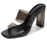 CRETUAO Sandali con Tacco in Cristallo Trasparente Donna,Pantofole alla Moda con Due Cinturini Aperti in Punta Aperta,Galateo Banchetti Scarpe Sposa Feste Damigella d'Onore,Trasparente,35 EU