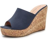 CRETUAO Sandali con Zeppa in Sughero con Zeppa da Donna,Comodi Sandali Antiscivolo con Tacco Alto in Spiaggia,Sandali con Tacco Alto e Sexy con Punta Aperta,Blu,37 EU