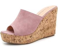 CRETUAO Sandali con Zeppa in Sughero con Zeppa da Donna,Comodi Sandali Antiscivolo con Tacco Alto in Spiaggia,Sandali con Tacco Alto e Sexy con Punta Aperta,Rosa,36 EU