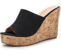 CRETUAO Sandali con Zeppa in Sughero con Zeppa da Donna,Comodi Sandali Antiscivolo con Tacco Alto in Spiaggia,Sandali con Tacco Alto e Sexy con Punta Aperta,Nero,36 EU