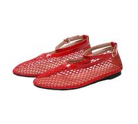 CRETUAO Sandali da Ballerina in Rete da Donna, Scarpe Mary Jane Casual morbide e comode con Cinturino alla Caviglia, Scarpe Basse Sexy e Traspiranti,Rosso,38 EU