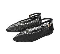 CRETUAO Sandali da Ballerina in Rete da Donna, Scarpe Mary Jane Casual morbide e comode con Cinturino alla Caviglia, Scarpe Basse Sexy e Traspiranti,Nero,39 EU