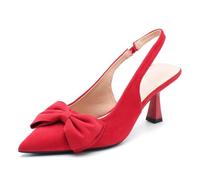 CRETUAO Scarpe col Tacco Alto Fiocco e Punta in Pelle Scamosciata da Donna,Eleganti Scarpe da Sera comode Cinturino Elastico e Tacco a Gattino,Scarpe con Cinturino Posteriore Nere,Rosso,37 EU