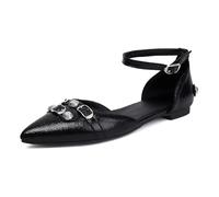 CRETUAO Scarpe da Ballerina a Punta da Donna, Eleganti e comode, con Borchie testurizzate e Fibbie Mary Jane, alla Moda, in Tinta Unita, per Feste,Nero,43 EU