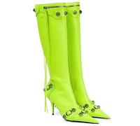 CRETUAO Stivali Alti al Ginocchio con Punta A Punta Donna, Tacchi Alti con Borchie A Spillo Sexy con Tacco A Spillo,Stivali Alti Spogliarellista Eleganti Festa alla Moda,Fluorescent Green,38 EU