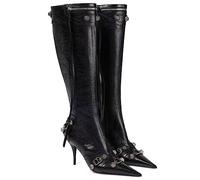 CRETUAO Stivali Alti al Ginocchio con Punta A Punta Donna, Tacchi Alti con Borchie A Spillo Sexy con Tacco A Spillo,Stivali Alti Spogliarellista Eleganti Festa alla Moda,Nero,41 EU