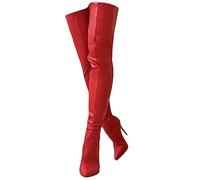 CRETUAO Stivali Donna con Tacco Alto sopra Il Ginocchio,Stivale Lungo con Cerniera Posteriore a Spillo Sexy con Punta,Moda Stretch Plus Size Stivali Tacco Alto alla Coscia,Rosso,41 EU