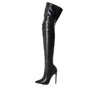 CRETUAO Stivali Donna con Tacco Alto sopra Il Ginocchio,Stivale Lungo con Cerniera Posteriore a Spillo Sexy con Punta,Moda Stretch Plus Size Stivali Tacco Alto alla Coscia,Nero,39 EU