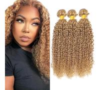 Creuost 22 22 22 Inch Kinky Curly Bundles Human Hair Extension Capelli parrucca donna capelli veri umani Brazilian Virgin Hair Weave Double Weft #27 Honey Blonde 3 Bundles Total 300g