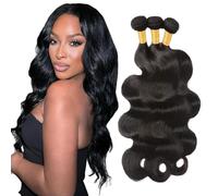 Creuost 24 26 28 Inch Body Wave Human Hair Bundles Natural Black Capelli Umani Extensions Double Weft Unprocessed Brazilain Remy Hair Weave Extension With Minimal Tangle 3 Bundles Total 300g