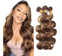 Creuost 24 26 28 Pollice Parrucca Donna Capelli Veri Umani Body Wave Bundles Human Hair Extensions Unprocessed Brazilian Virgin Hair p4/27 Highlight Brown Weave 3 Bundles Total 300g For Women