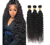 Creuost 24 26 28 Pollice Parrucca Donna Capelli Veri Umani Deep Wave Bundles Human Hair Extensions Unprocessed Brazilian Virgin Hair #1b Natural Black Weave 3 Bundles Total 300g For Women