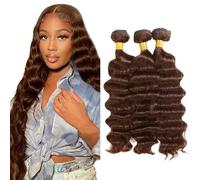Creuost 24 26 28 pollici Deep Wave Bundles Human Hair Extension capelli umani brasiliani capelli umani brasiliani vergini tessere #4 Chocolate Brown 3 Bundles Total 150 g per donne
