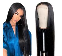 Creuost 24 Inch Echthaar Perücke Straight 4x4 Swiss Spitze Lace Frontal Human Hair Wig Perrucche Da Donna Unprocessed Brazilian Virgin Hair Pre Plucked With Natural Hairline 1B Natural Black