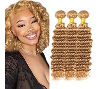 Creuost #27 Honey Blonde capelli umani Bundles Double Weft Deep Wave Extensions With Minimal Tangle Unprocessed Brazilian Virgin Remy Hair Extension Soft and Silky For Women 14 14 14 Pollici