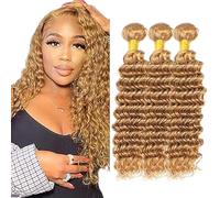 Creuost #27 Honey Blonde capelli umani Bundles Double Weft Deep Wave Extensions With Minimal Tangle Unprocessed Brazilian Virgin Remy Hair Extension Soft and Silky For Women 16 16 16 Inch