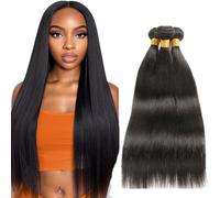 Creuost 28 28 28 Pollici 1B Natural Black capelli umani Bundles Double Weft Straight Extensions With Minimal Tangle Unprocessed Brazilian Virgin Remy Hair Extension Soft and Silky For Women