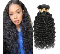 Creuost 28 30 32 Inch Water Wave Human Hair Bundles 1B Natural Black Perrucche Donna Extensions Double Weft Unprocessed Brazilain Remy Hair Weave Extension With Minimal Tangle 3 Bundles Total 300g