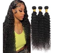 Creuost 28 30 32 Pollice Parrucca Donna Capelli Veri Umani Deep Wave Bundles Human Hair Extensions Unprocessed Brazilian Virgin Hair #1b Natural Black Weave 3 Bundles Total 300g For Women