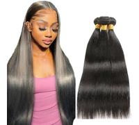 Creuost 30 30 30 Inch 1B Natural Black capelli umani Bundles Double Weft Straight Extensions With Minimal Tangle Unprocessed Brazilian Virgin Remy Hair Extension Soft and Silky For Women