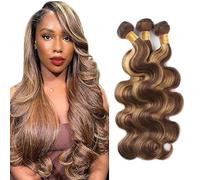 Creuost 30 32 34 Inch Body Wave Bundles Human Hair Extension Capelli parrucca donna capelli veri umani Brazilian Virgin Hair Weave Double Weft P4/27 Highlight Brown 3 Bundles Total 300g